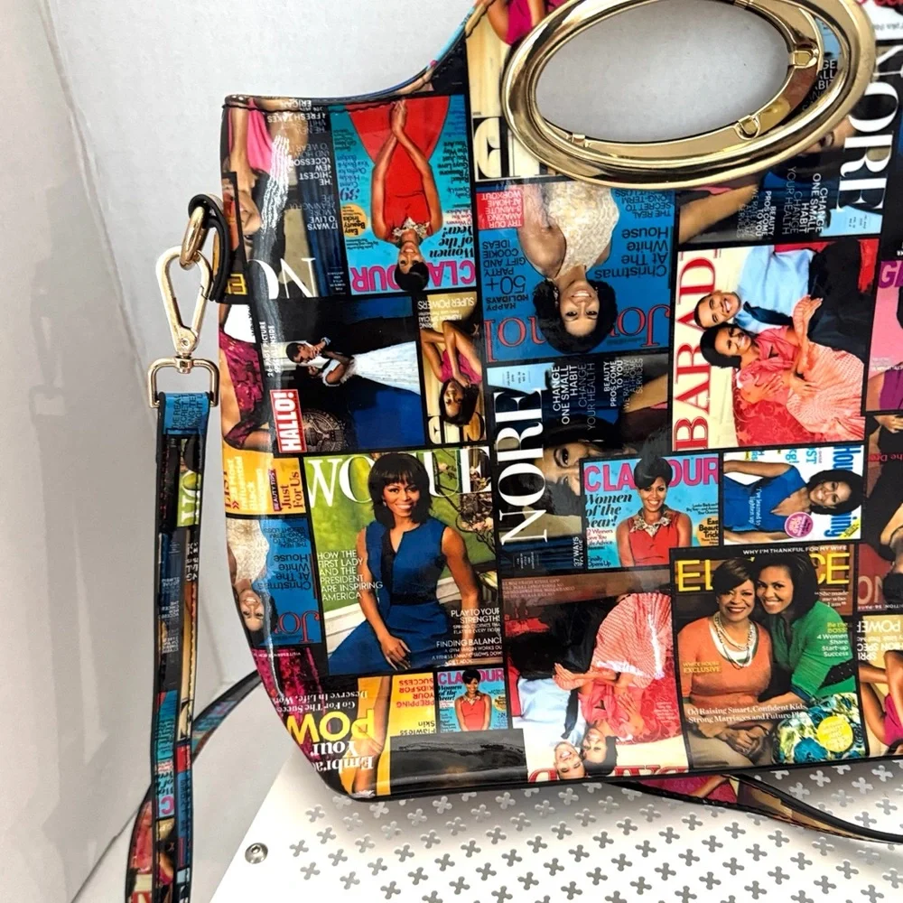 Michelle Obama Colorful Graphic Glossy Collage Handbag Zippered Closure Clutch